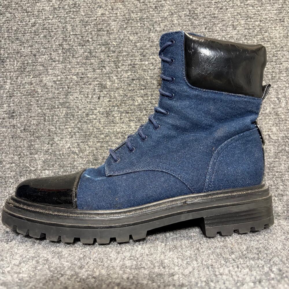 Sam Edelman Aleia Blue Denim Black Cap Toe Lace Up Lug Sole Combat Boots 9.5